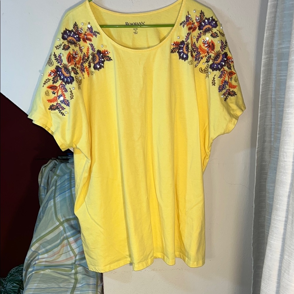 Yellow Floral Embellished Women's Top